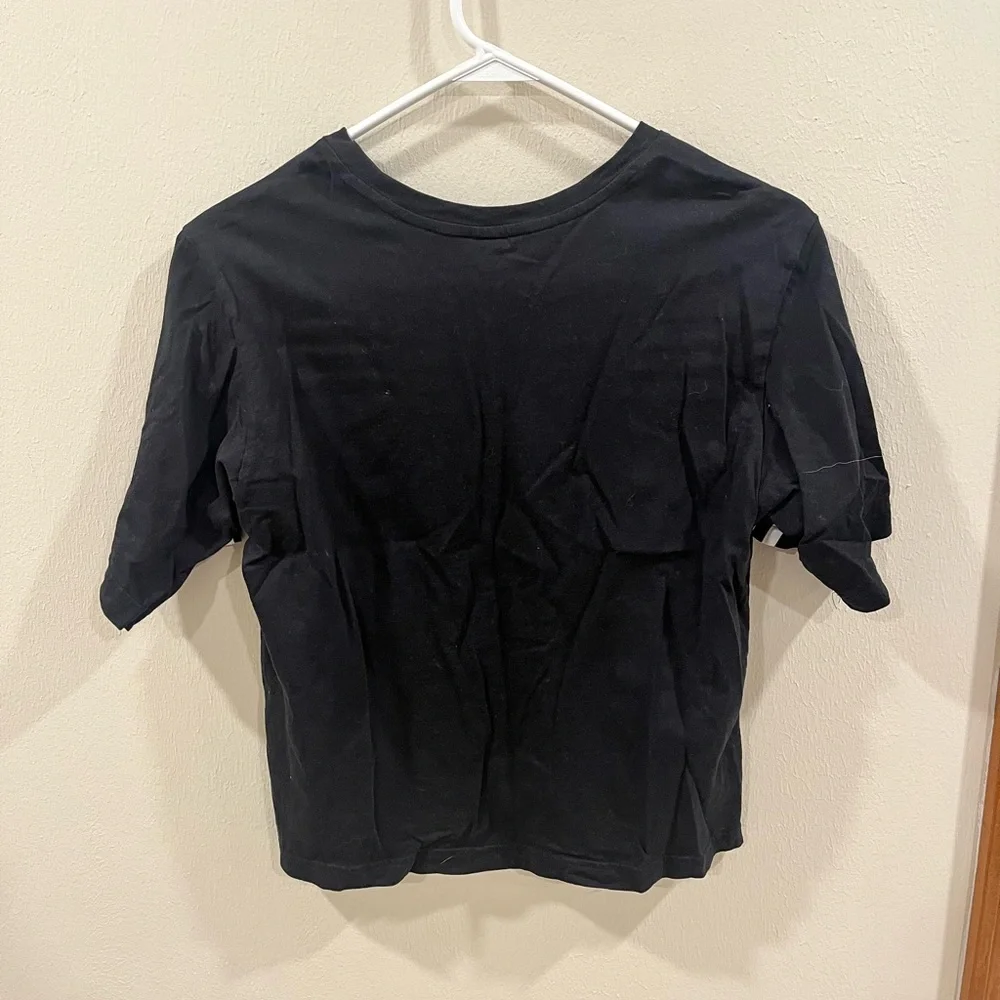 Adidas Black & White Stripe Boxy Cropped Graphic Tee - Small - Picture 2 of 5